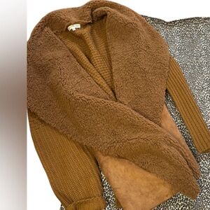 Brown Faux Fur Cardigan with Leopard Print Skirt